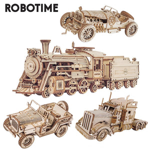 Explore the ROKR Train Model 3D Wooden Puzzle Toy