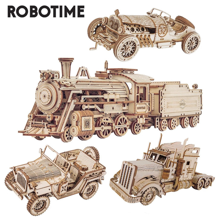 Explore the ROKR Train Model 3D Wooden Puzzle Toy