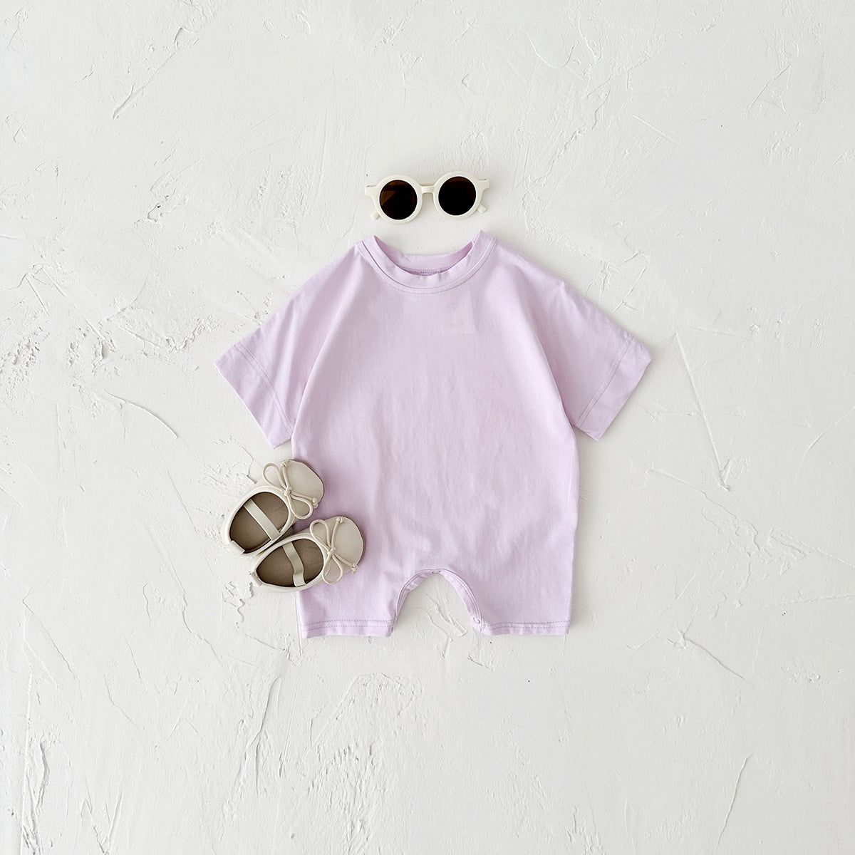 Newborn Baby Solid Color Short Sleeve Infant Rompers