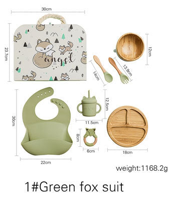 7Pcs Wooden Feeding Tableware Sets