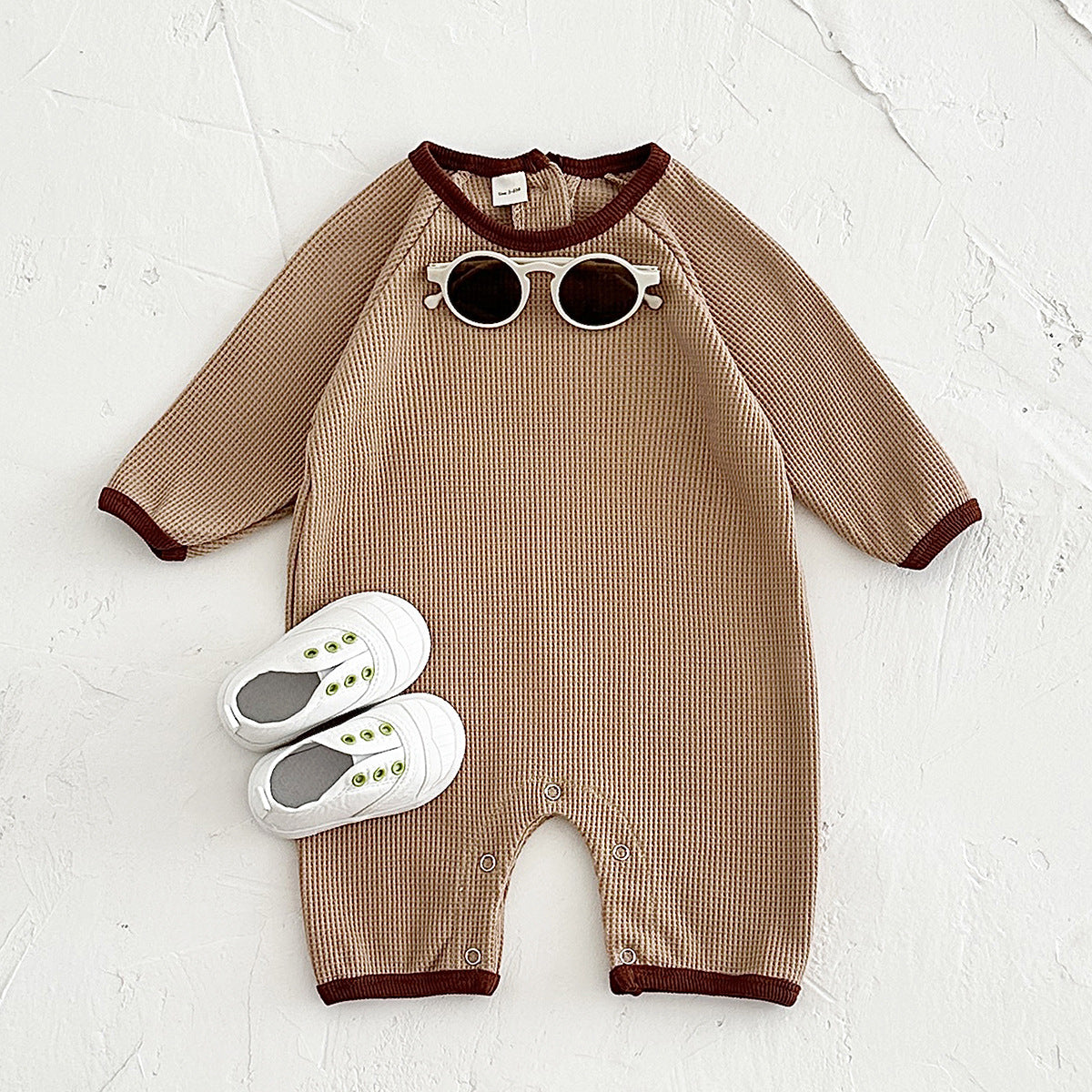 Newborn Baby Waffle Short Sleeve Rompers