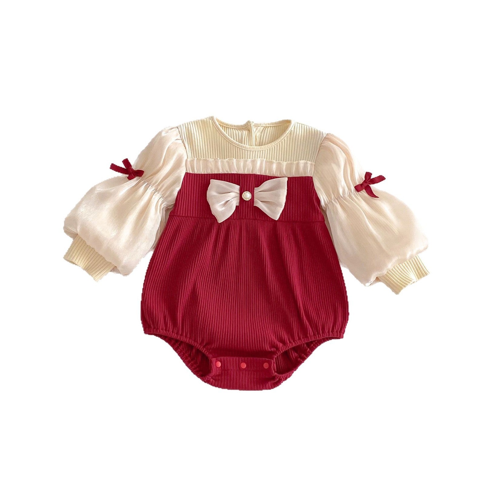 Baby Bow Puff Sleeve Bottom-covering Rompers