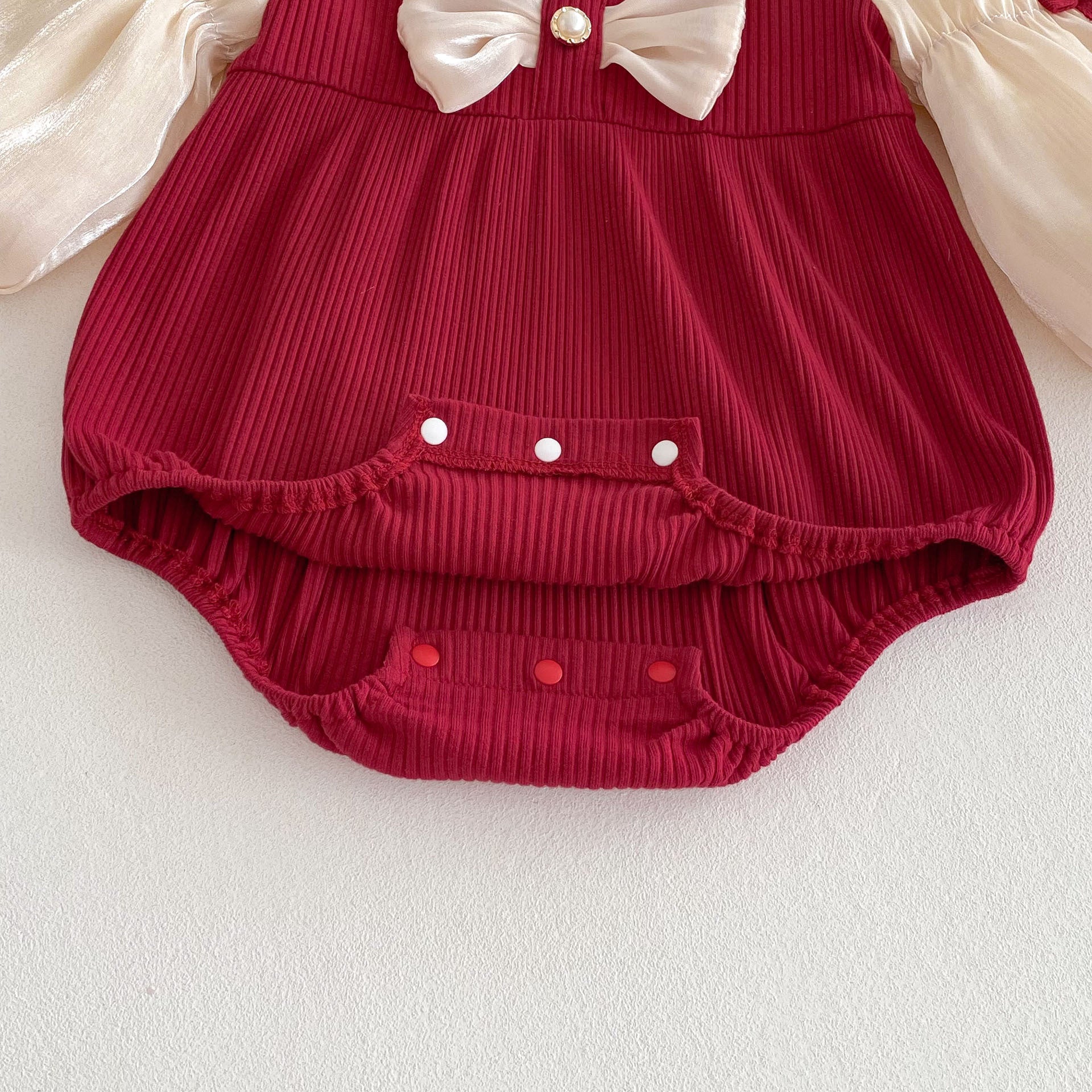Baby Bow Puff Sleeve Bottom-covering Rompers