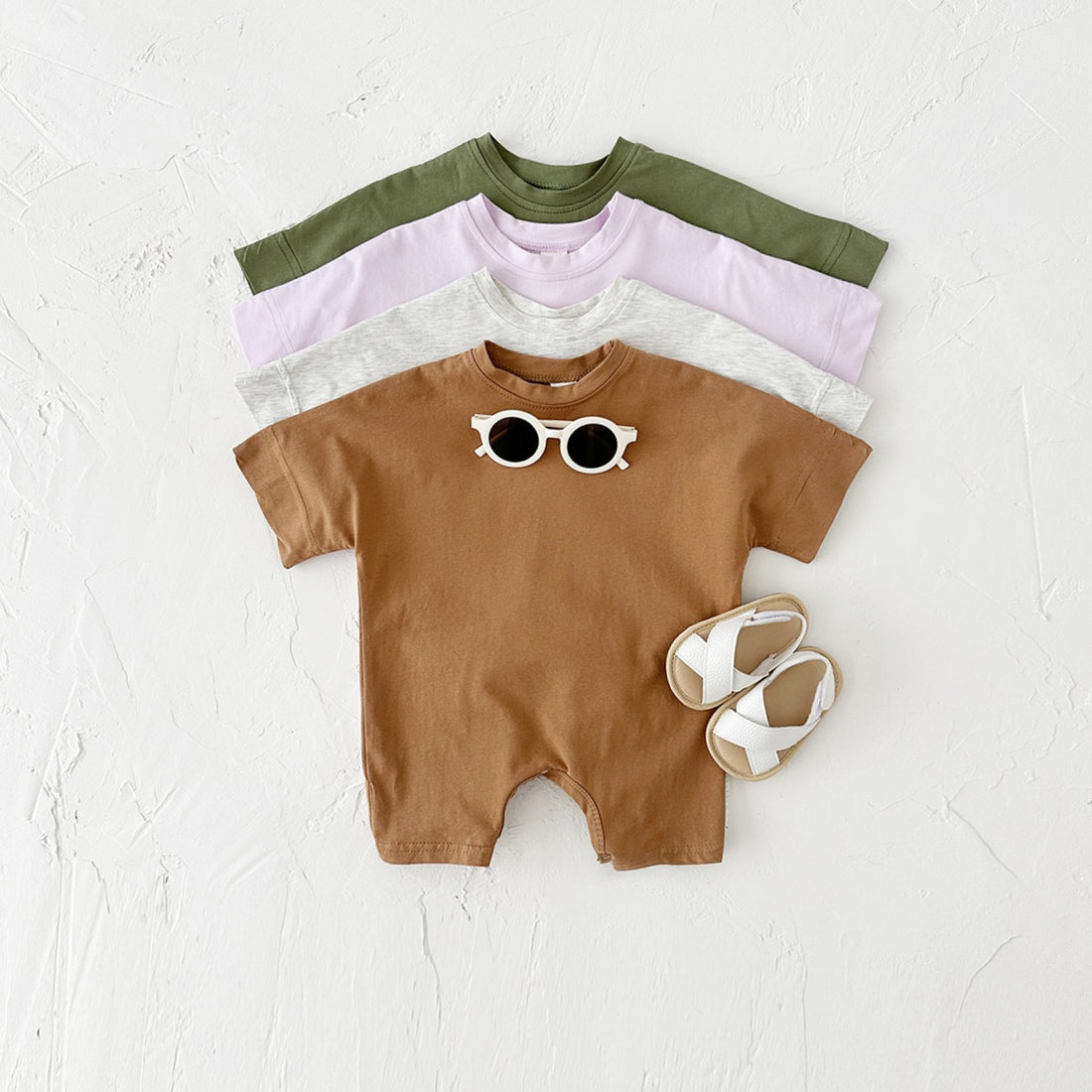 Newborn Baby Solid Color Short Sleeve Infant Rompers