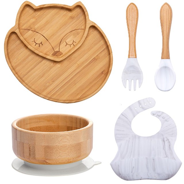 7Pcs Wooden Feeding Tableware Sets