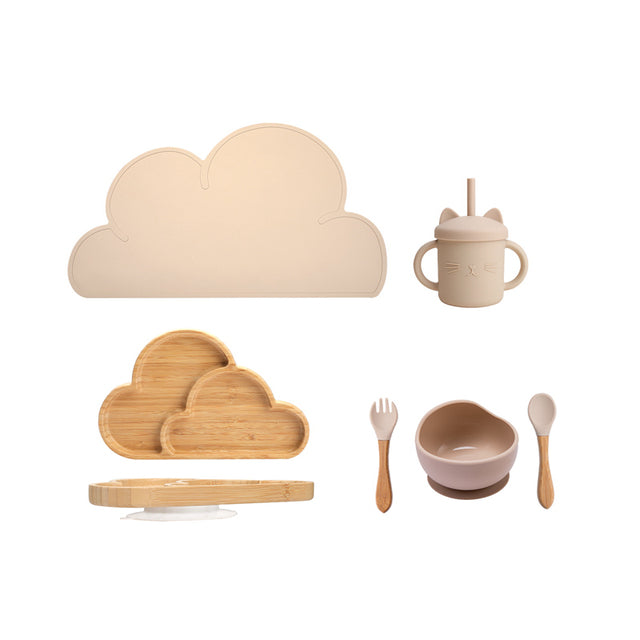 7Pcs Wooden Feeding Tableware Sets
