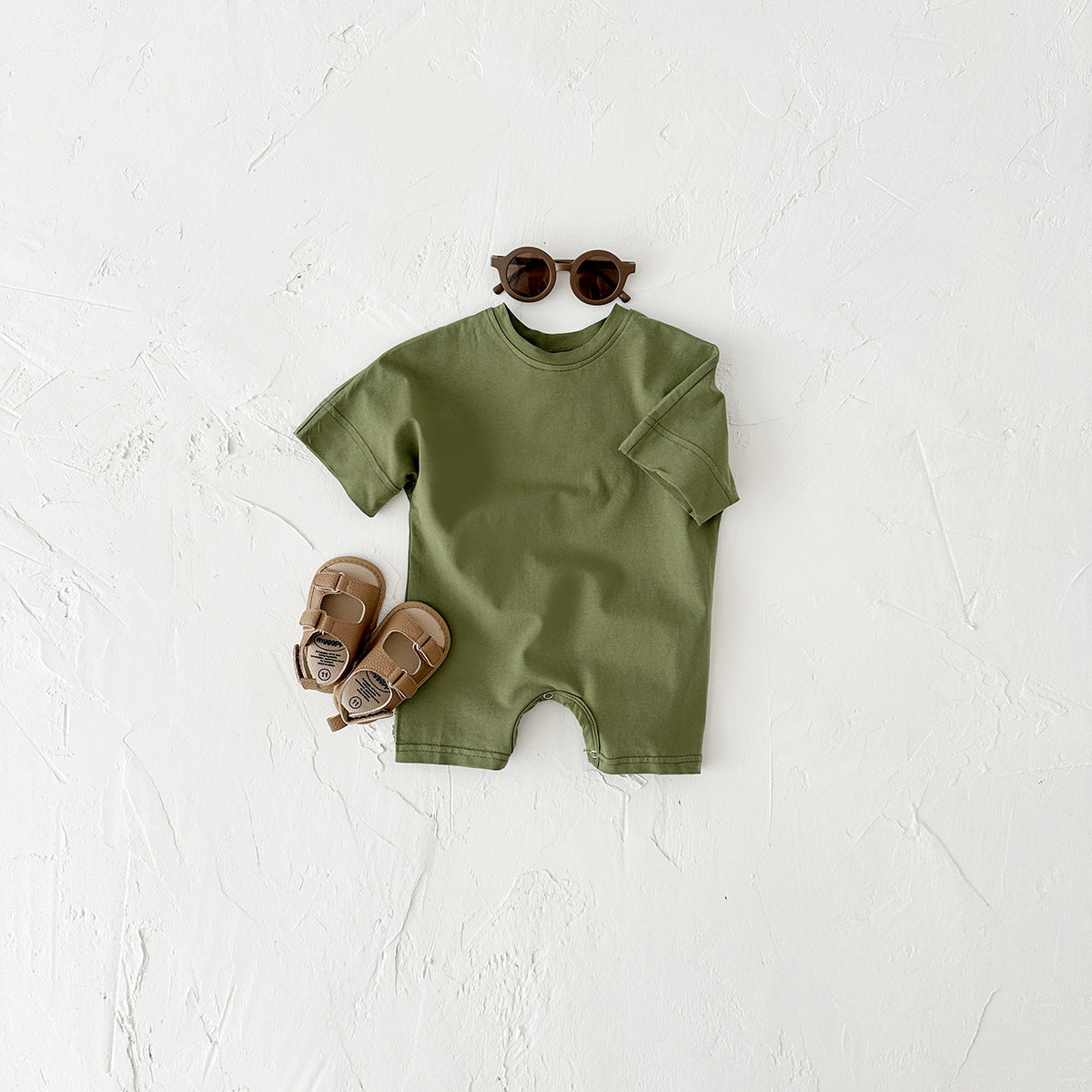 Newborn Baby Solid Color Short Sleeve Infant Rompers