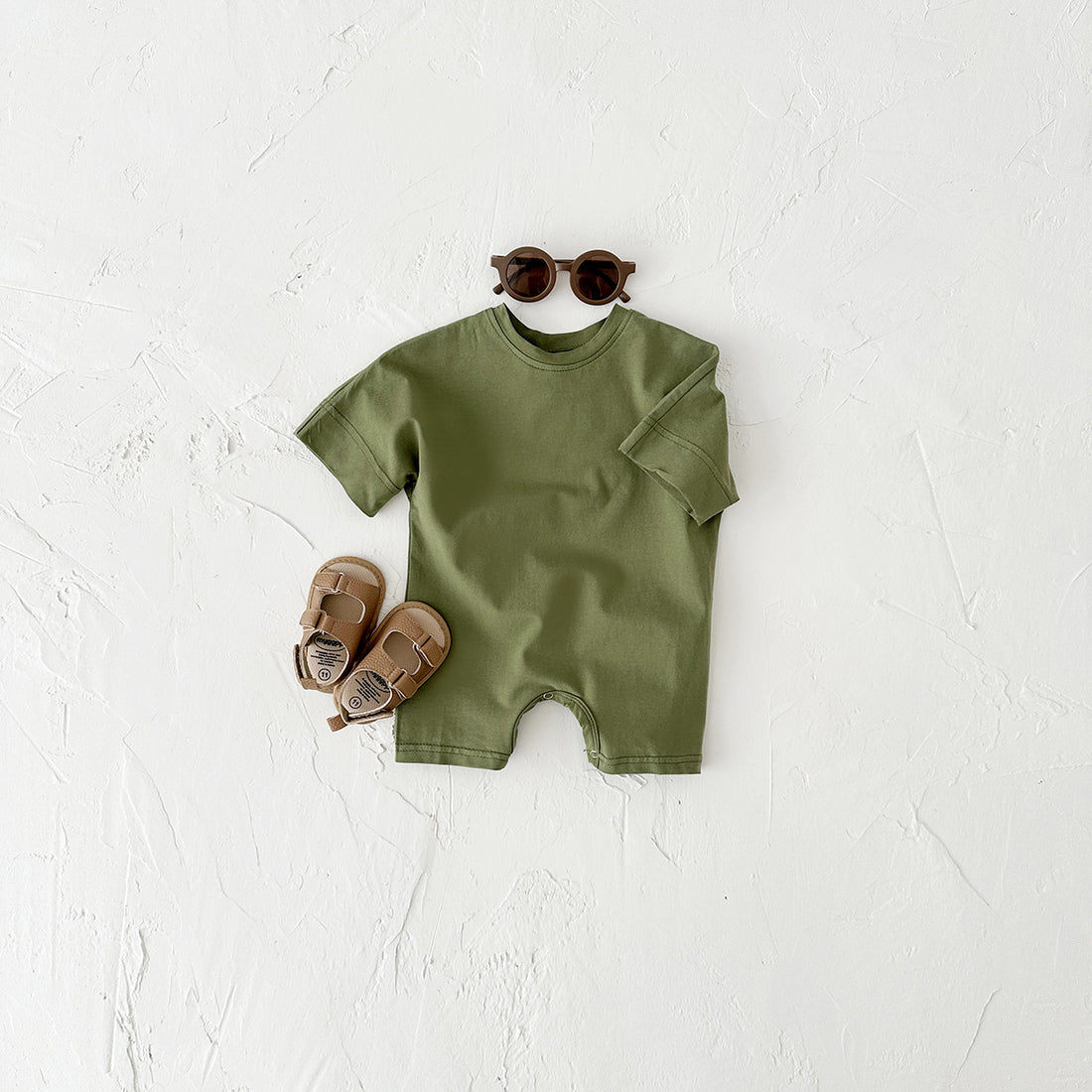Newborn Baby Solid Color Short Sleeve Infant Rompers