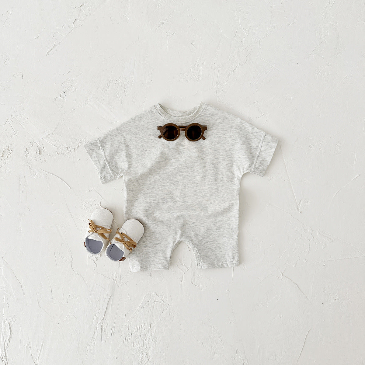 Newborn Baby Solid Color Short Sleeve Infant Rompers