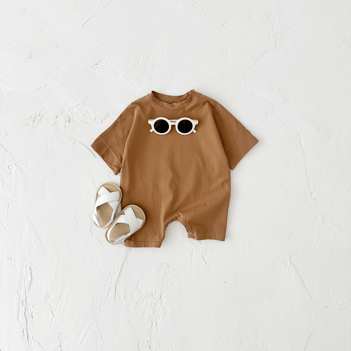 Newborn Baby Solid Color Short Sleeve Infant Rompers
