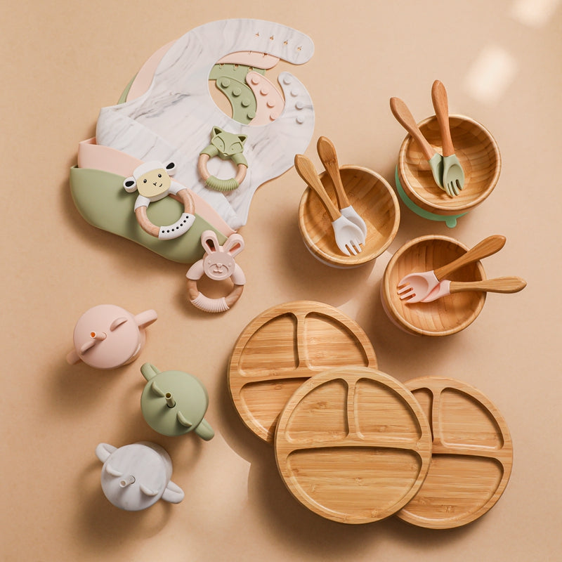 7Pcs Wooden Feeding Tableware Sets