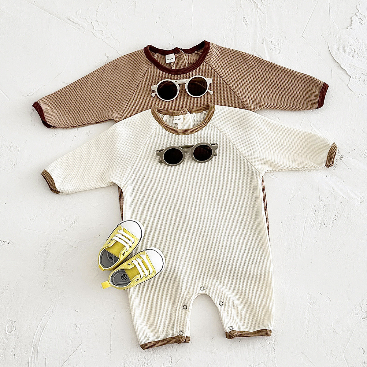 Newborn Baby Waffle Short Sleeve Rompers