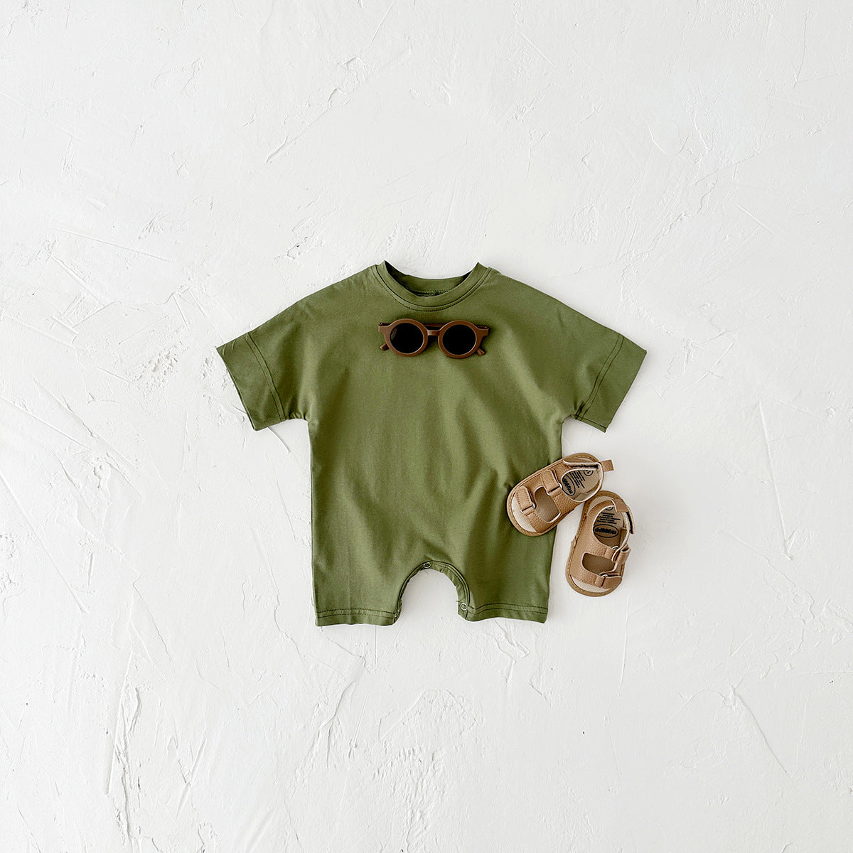 Newborn Baby Solid Color Short Sleeve Infant Rompers
